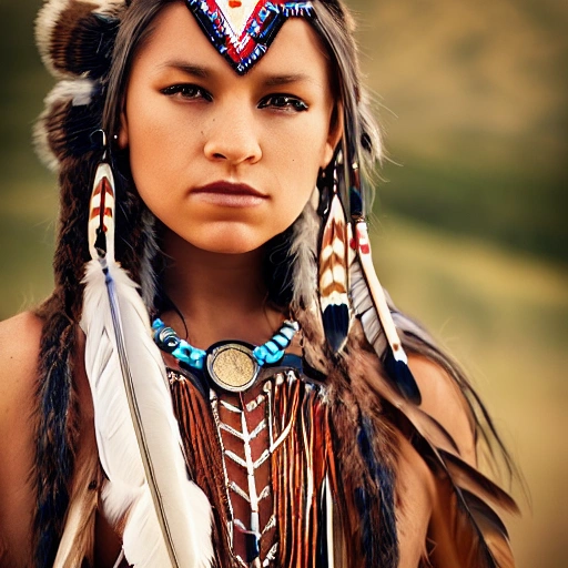 mdjrny-v4 style portrait photograph of a girl as american indian, young beautiful native american woman, perfect symmetrical face, feather jewelry, traditional handmade dress, armed female hunter warrior, (((wild west))) environment, Utah landscape, ultra realistic, concept art, elegant, ((intricate)), ((highly detailed)), depth of field, ((professionally color graded)), 8k, art by Milo Manara