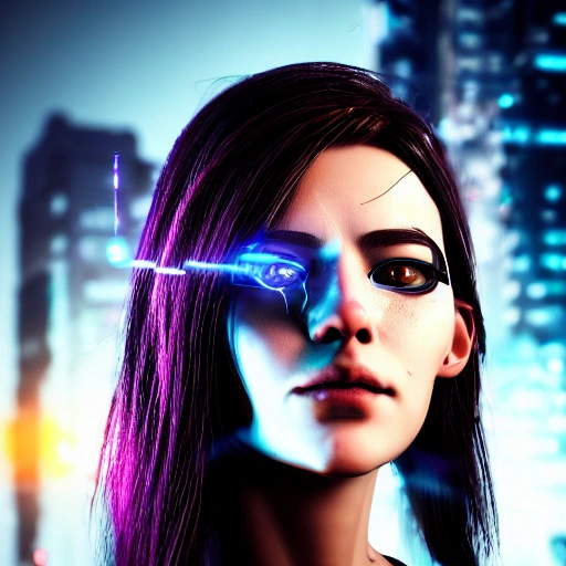 side close up portrait of 1 cyberpunk girl, detailed face, spotlight, cyberpunk city, wired, multicolored, vibrant high contrast, hyperrealistic, photografic, 8k, epic ambient light, octane render