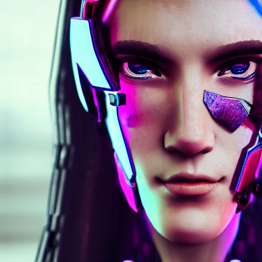 side close up portrait of 1 cyberpunk girl, detailed face, spotlight, cyberpunk city, wired, multicolored, vibrant high contrast, hyperrealistic, photografic, 8k, epic ambient light, octane render girl showing  with sexy cleavage piercing gaze pretty smile,