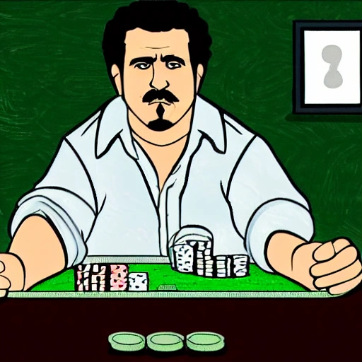 image of pablo escobar playing poker and surrounded by cocaine, Cartoon