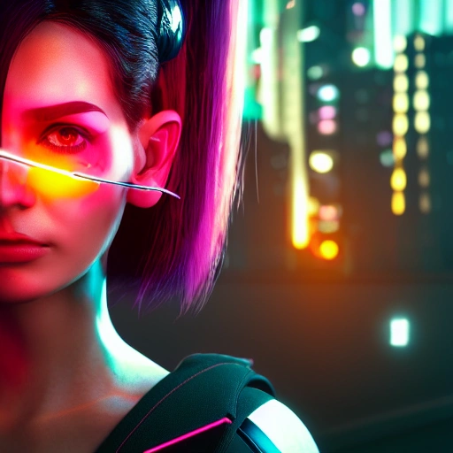 side close up portrait of 1 cyberpunk girl, detailed face, spotlight, cyberpunk city, wired, multicolored, vibrant high contrast, hyperrealistic, photografic, 8k, epic ambient light, octane render