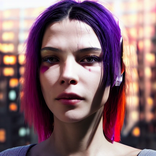 side close up portrait of 1 cyberpunk girl, spotlight, cyberpunk city, wired, multicolored, vibrant high contrast, hyperrealistic, photografic, 8k, epic ambient light, octane render