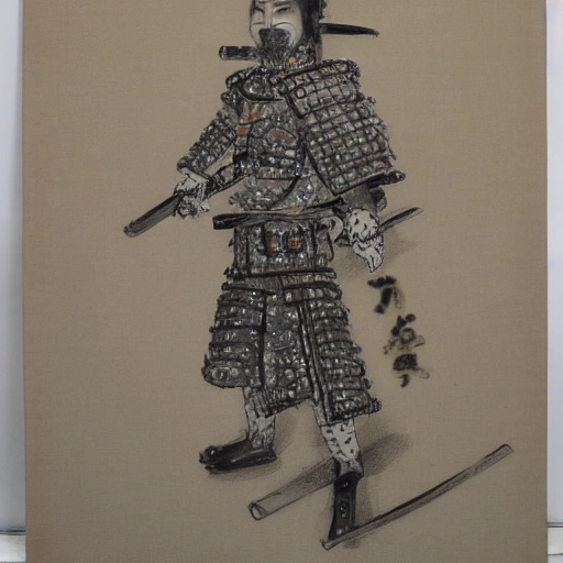 A human like poodle in a samurai armor from the Sengoku period, Pencil Sketch, Oil Painting