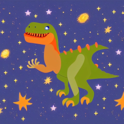 dinosaur in a cosmic world watching stars