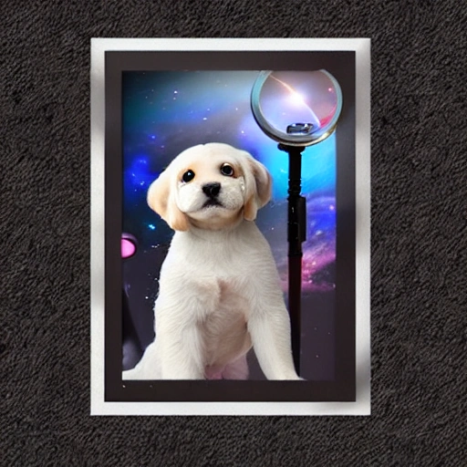 doggy, glass, telescope, stars, photograpic, realistic, 3d