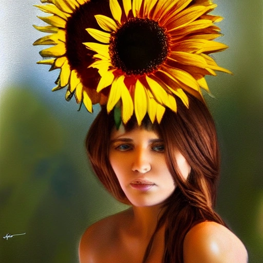 chica morena, girasoles, afro, 3D, hiperrealismo