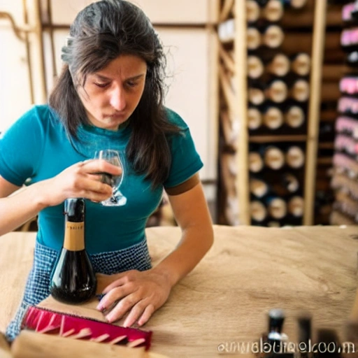 Una mujer joven fabricando un vino en el borde de un precipicio