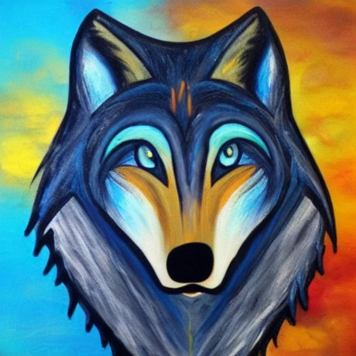 a wolf with painting in his head