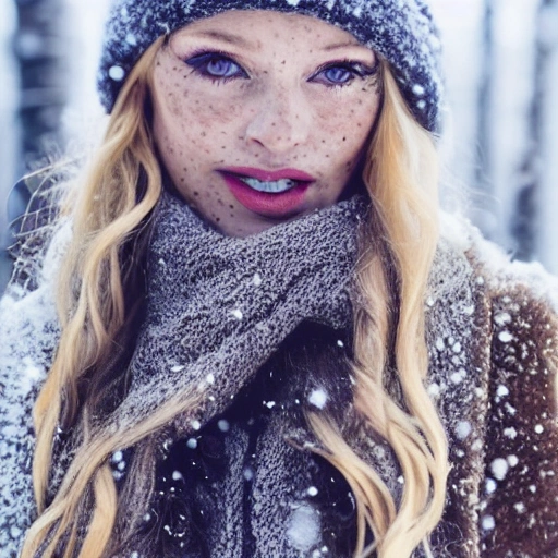 professional portrait photograph of a gorgeous Norwegian girl in winter clothing with long wavy blonde hair, ((sultry flirty look)), freckles, beautiful symmetrical face, cute natural makeup, wearing elegant winter fashion clothing, ((standing outside stunning birch forest setting)), stunning birch forest setting, ultra realistic, concept art, elegant, highly detailed, intricate, sharp focus, depth of field, f/1.8, 85mm, medium shot, mid shot, (centered image composition), (professionally color graded), ((bright soft diffused light)), volumetric fog, trending on instagram, trending on tumblr, hdr 4k, 8k