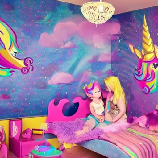 arya and leya playing in their unicorn themed room, Cartoon, Trippy