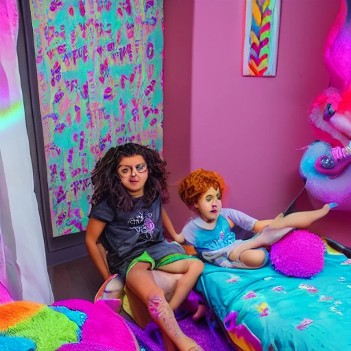 arya and leya playing in their unicorn themed room, Cartoon, Trippy