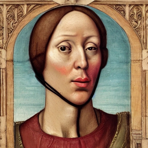 An artificial intelligence drawing a self portrait of it self as a renaissance painting