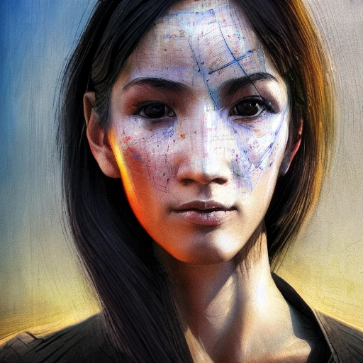 analog style, central asian young cyclist woman, cyberpunk, futurism style, Kyrgyzstan, in the city, realistic oil painting, computer graphics, UHD, 16 k, sunlit, paint texture, digital painting, highly detailed, artstation, sharp focus, illustration, volumetric lighting, very detailed symmetric face, concept art, award-winning, masterpiece  