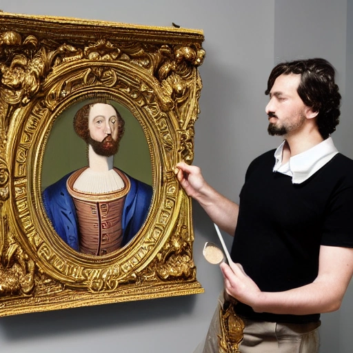 an artificial intelligence machine painting a picture of himself, baroque style
