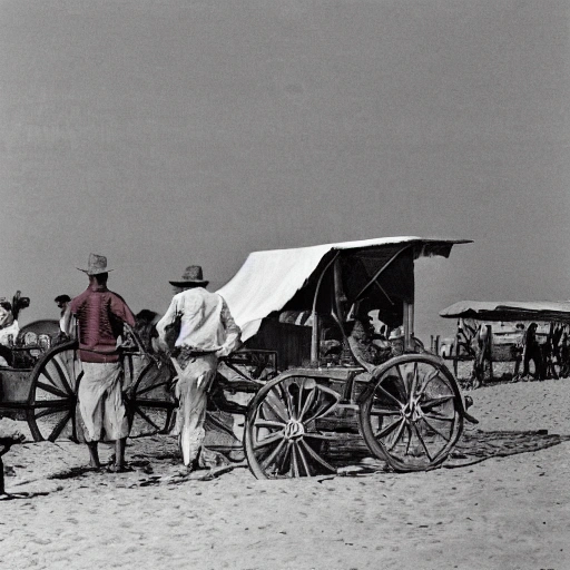 There were farm wagons on the beach and in the shade of the awnings people ate meat with tomato, opened watermelons and drank with their eyes closed, holding the jug up to the light, Oil Painting