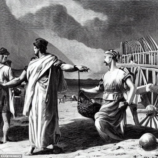 There were farm wagons on the beach and in the shade of the awnings people ate meat with tomato, opened watermelons and drank with their eyes closed, holding the jug up to the light, roman soldier with his girfiend, century 300, merried by valentin