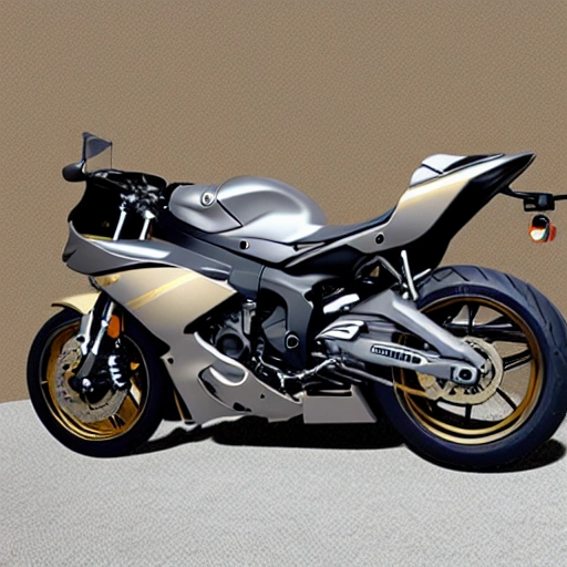 , 3D,Yamaha r6 grey, gold rims, black logos
