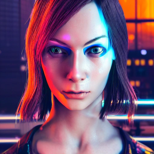 side close up portrait of a cyberpunk girl, detailed face, spotlight, cyberpunk city, wired, multicolored, vibrant high contrast, hyperrealistic, photografic, 8k, epic ambient light, octane render, 3D