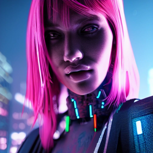 side close up portrait of a cyberpunk girl, full body, detailed face, spotlight, cyberpunk city, wired, multicolored, vibrant high contrast, hyperrealistic, photografic, 8k, epic ambient light, octane render, 3D