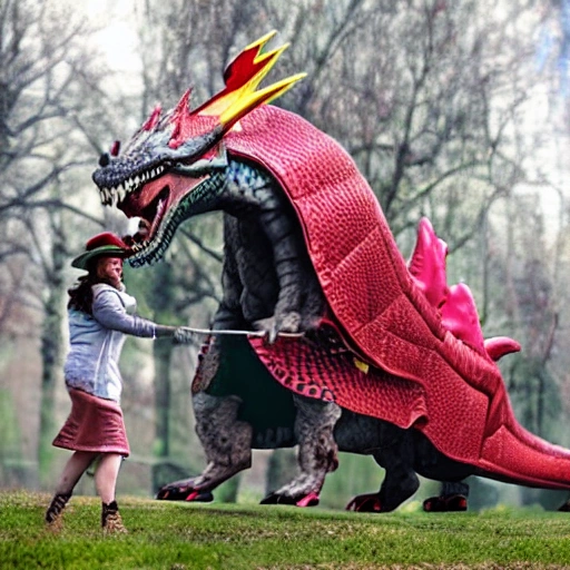 Un caballero rescatando una princesa con gorrito de enfermera de un dragón en 4K 