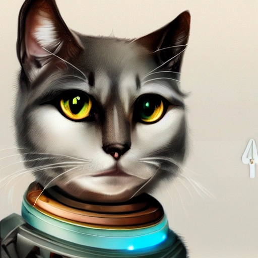 An Intelligent robot cat portrait based on ChatGPT, art station, stylized, 4K, cinema lighting, Digital Art , detailed