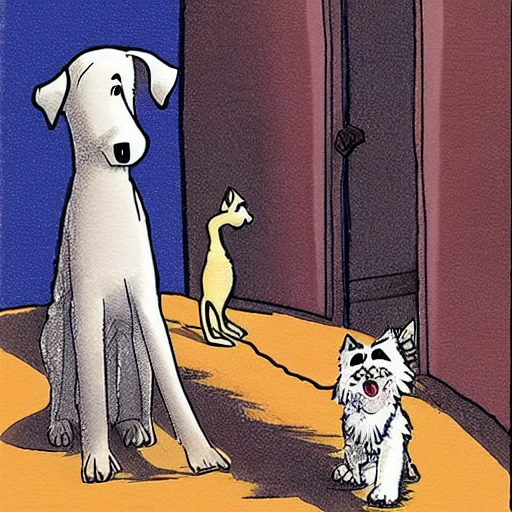 , Cartoon: kitty an dog seeing face to face