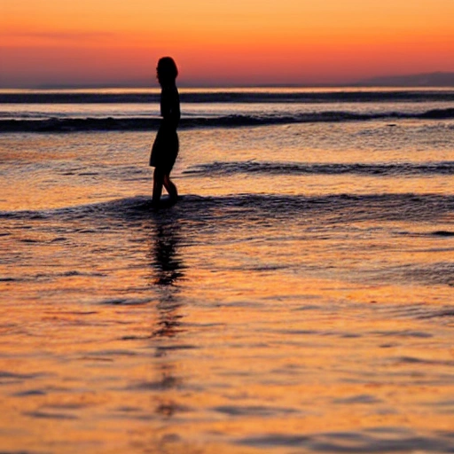 silhouette of woman coming out of the sunrise in the sea