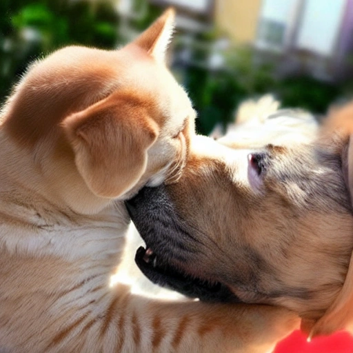 Kitty and dog seeing face to face with love