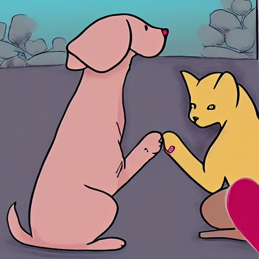 Cartoon: Kitty and dog seeing face to face with love