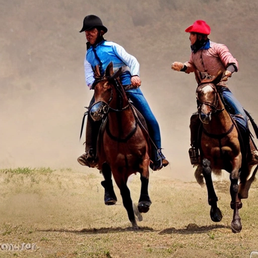 Batalla, caballos, guerreros, montaña