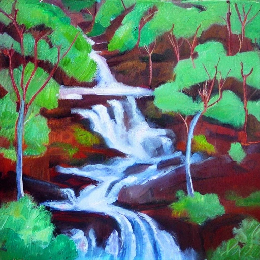 Cascadas, agua rosa, montañas, bosque verde, bonito,, Oil Painting