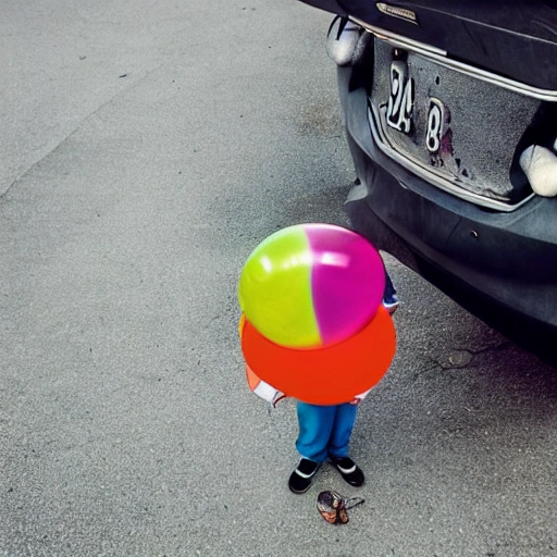 Clown, balloon, sad, city, bag, car, Trippy