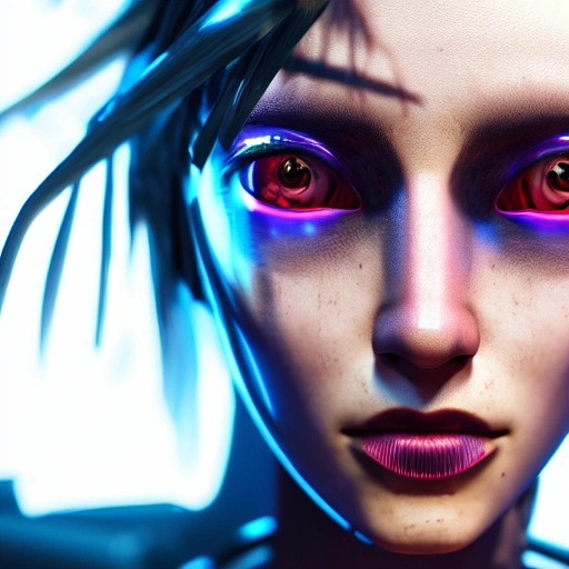 side close up portrait of 1 cyberpunk girl, detailed face, spotlight, cyberpunk city, wired, multicolored, vibrant high contrast, hyperrealistic, photografic, 8k, epic ambient light, octane render