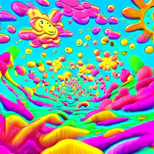 paisaje fantastico algodon rosa flores colores caramelos piruletas , Cartoon, 3D, Trippy