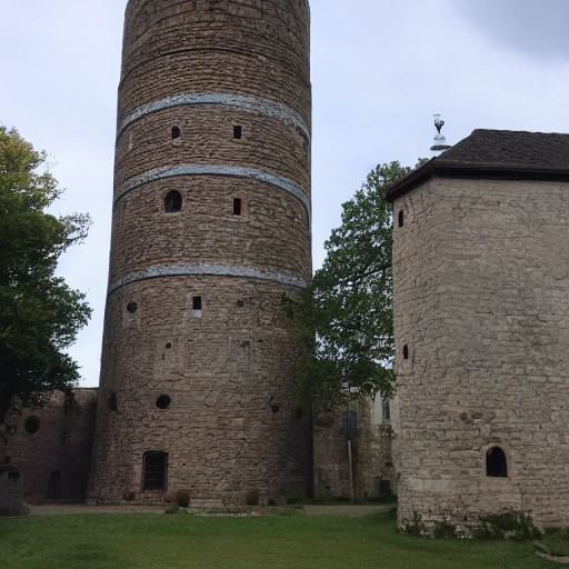 A tall circular medieval tower 