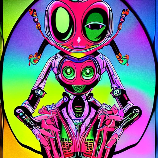 mujer aliens robotica, Trippy, Cartoon