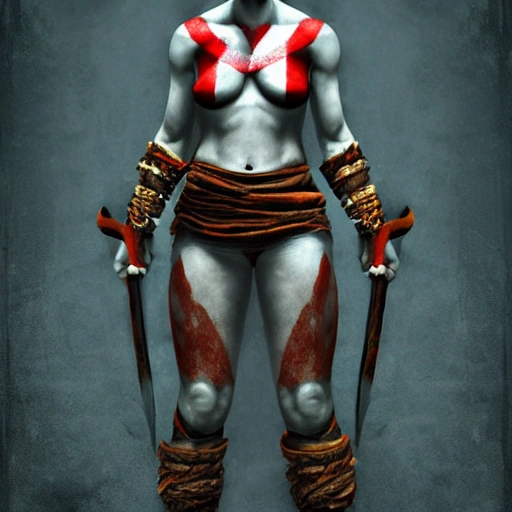 god of war girl,symmetry, 3D