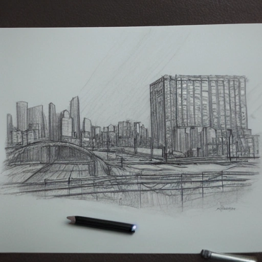 atardecer ciudad vacía joven mochilero, Pencil Sketch