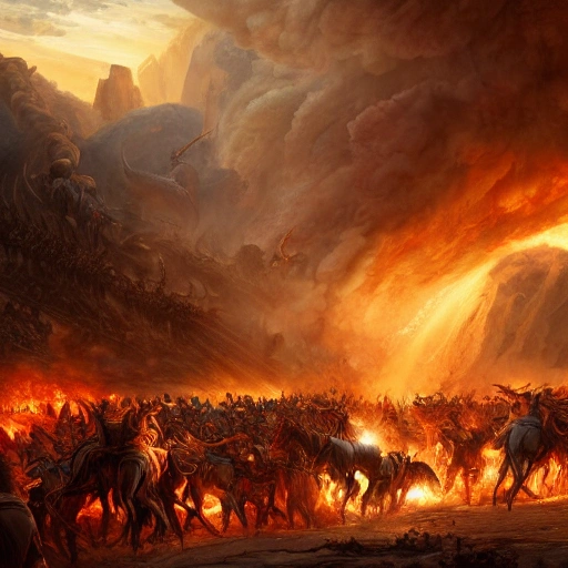 Award-winning, 4K digital picture. Detailed and intricate depiction of the vision of the chariot of fire of the prophet ezekiel, masterfully capturing the chaos and drama of the scene. Beautiful lighting and cinematic composition make this piece a true masterpiece, trending on artstation