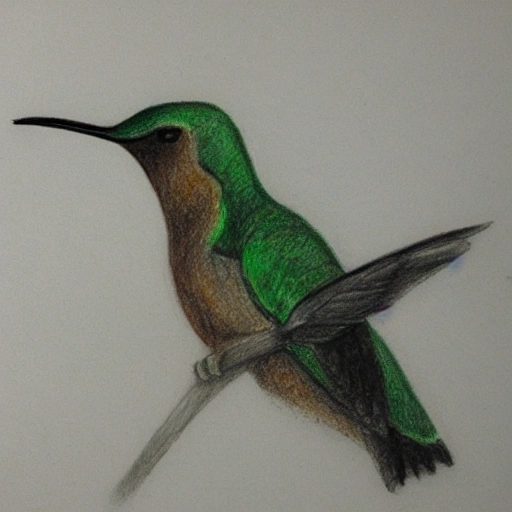 colibri con una rama de cerezo, Pencil Sketch