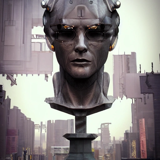 statue, cyberpunk, detailed face,
