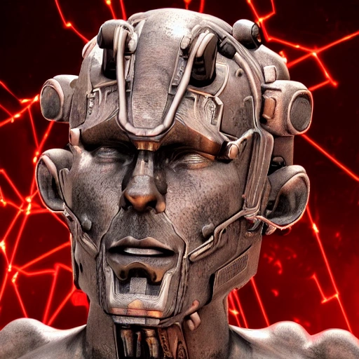 statue, cyberpunk, detailed face,
