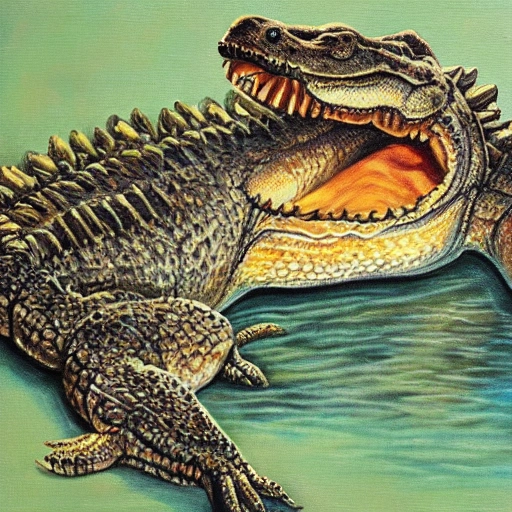 breed crocodile with  coconut, Oil Painting