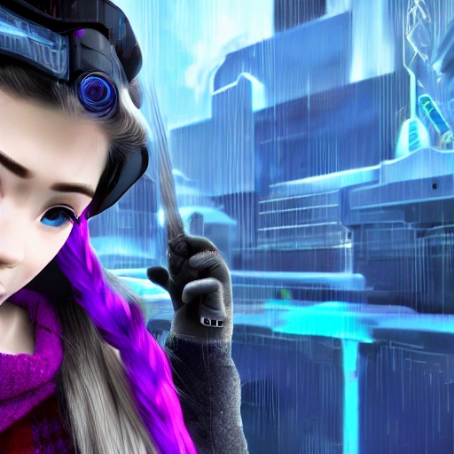 gamer, frozen hair with ice, detailed face , cyberpunk city, 