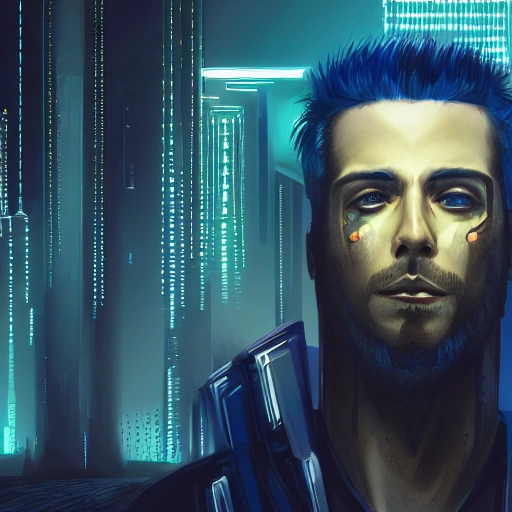  cyberpunk men, face, little beard,