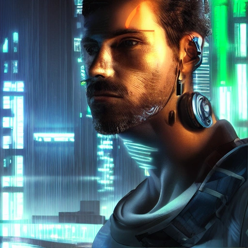  cyberpunk men pc gamer, face, little beard, 