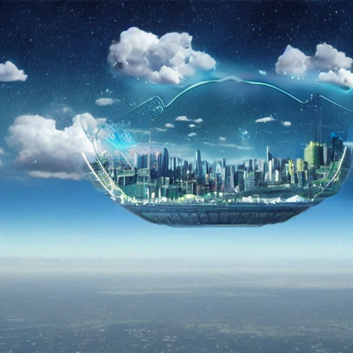  Floating city in the sky, future

