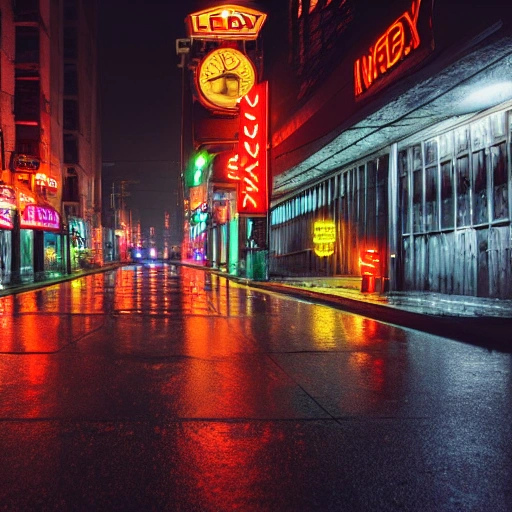 alley, neon city, spotlight, realistic, high quality, detailed, neon ligths, , render, rain, futuristic, 1.8, 1:8, 4k, 8k, detailed street, detailed, octane render, neon signs, night, raining, ray traicing, oxxo


