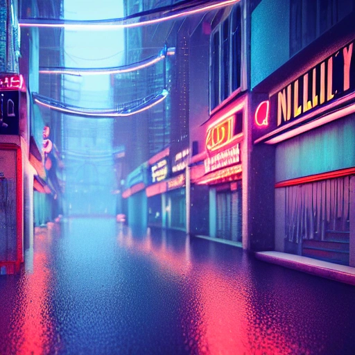 alley, neon city, spotlight, realistic, high quality, detailed, neon ligths, , render, rain, futuristic, 1.8, 1:8, 4k, 8k, detailed street, detailed, octane render, neon signs, night, raining, ray traicing, oxxo, 3D, Trippy