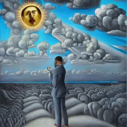 surrealism, god with a smartphone and sungless


